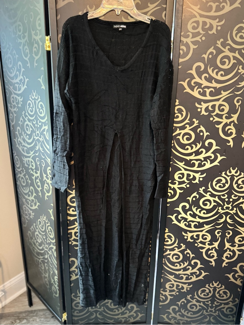 SHEIN Black Long Sleeve Maxi Ribbed Knit Dress